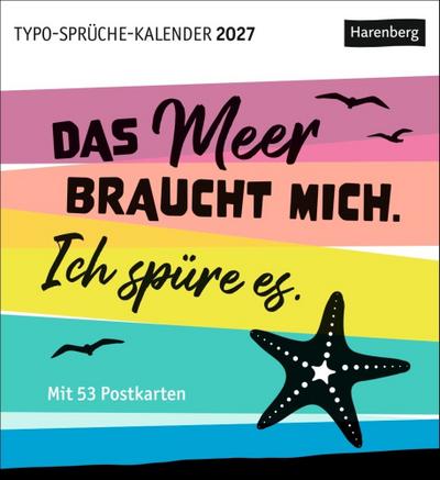 Typo-Sprüche-Kalender Postkartenkalender 2027 - Wochenkalender mit 53 Postkarten