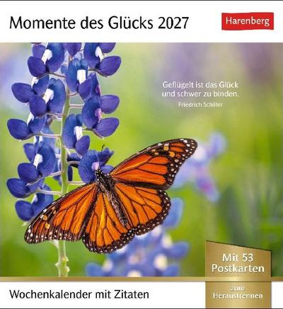 Momente des Glücks Postkartenkalender 2027 - Wochenkalender mit Zitaten, mit 53 Postkarten