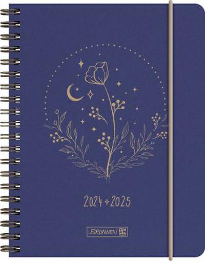 Schülerkalender 2024/2025 "Moon Flower", 2 Seiten = 1 Woche, A6, 208 Seiten, blau