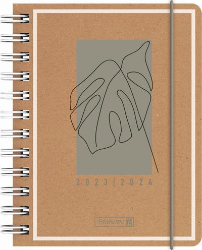BRUNNEN 1071775024 Tageskalender Schülerkalender 2023/2024 "Jungle Leaf" 1 Seite = 1 Tag, Sa. + So. auf einer Seite Blattgröße 12 x 16 cm A6 Hardcover-Einband mit Kraftpapierüberzug