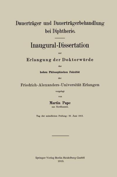 Dauerträger und Dauerträgerbehandlung bei Diphtherie