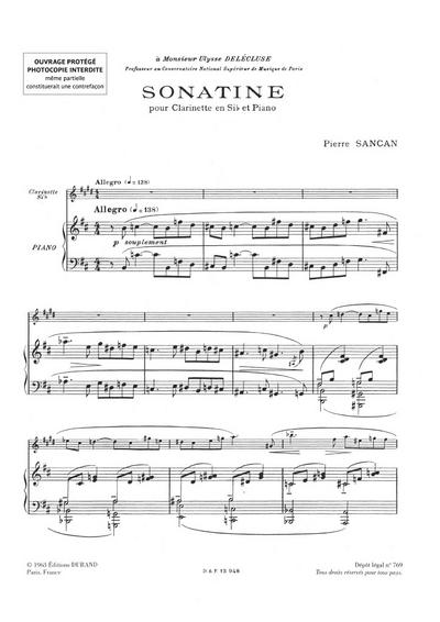 Sonatine pour clarinette en sibet piano