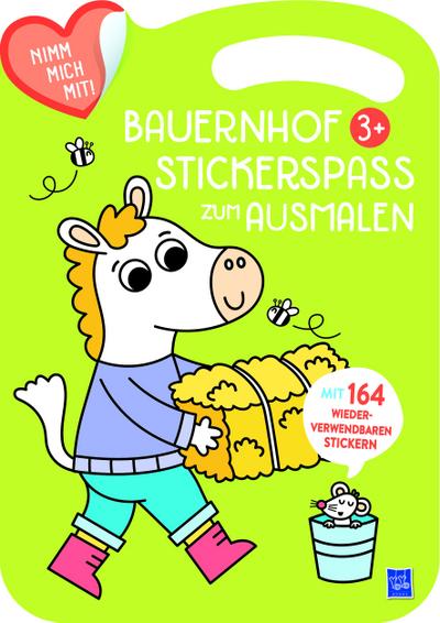 Bauernhof Stickerbuch zum Ausmalen 3+ (Cover grün, Pferd), m. 164 Beilage