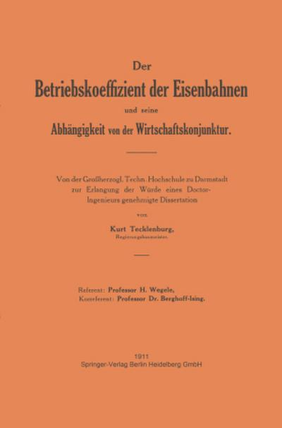 Der Betriebskoeffizient der Eisenbahnen und seine Abhängigkeit von der Wirtschaftskonjunktur