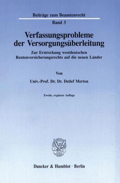 Verfassungsprobleme der Versorgungsüberleitung.