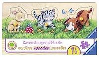Niedliche Tierkinder. Holz Puzzle 3 Teile