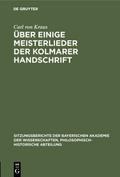 Über einige Meisterlieder der Kolmarer Handschrift