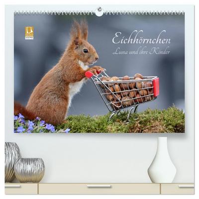Eichhörnchen Luna und ihre Kinder (hochwertiger Premium Wandkalender 2026 DIN A2 quer), Kunstdruck in Hochglanz