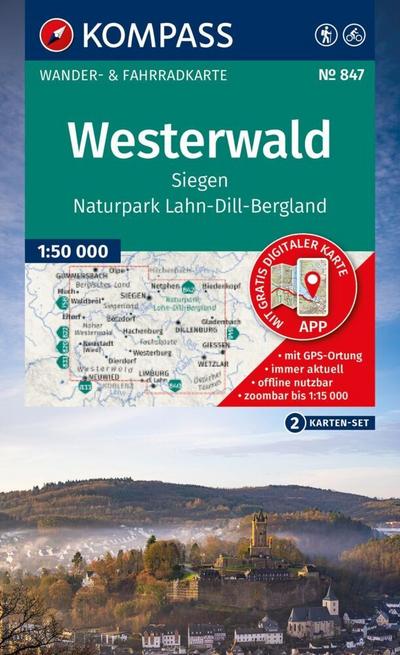 KOMPASS Wanderkarten-Set 847 Westerwald, Siegen, Naturpark Lahn-Dill-Bergland (2 Karten) 1:50.000