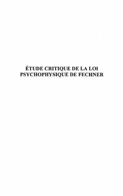 Etude critique de la loi psychophysique