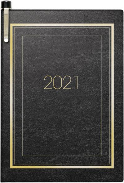 BRUNNEN 1071336901 Taschenkalender Modell 713, 2 Seiten = 1 Woche, 7,2 x 10,2 cm, Soft-Einband schwarz, Kalendarium 2021, mit Kugelschreiber