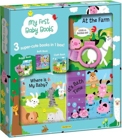My First Baby Books: 3-In-1 Box Set with Cloth Book, Bath Book & Stroller Book Soft Baby Books for Toddlers 1-3, Newborn Baby Gifts, Early Learning Development