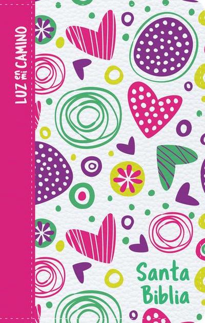 NVI Biblia Luz En Mi Camino Corazones, Multicolor Símil Piel