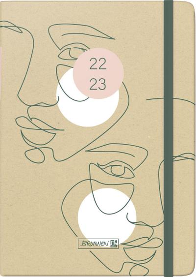 BRUNNEN 1072070023  Tageskalender  Schülerkalender  2022/2023  "Faces"  1 Seite = 1 Tag, Sa. + So. auf einer Seite  Blattgröße 14,8 x 21 cm  A5  Hardcover-Einband mit Kraftpapierüberzug