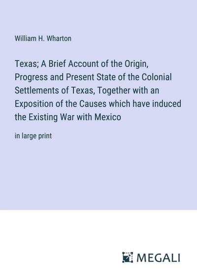 Texas; A Brief Account of the Origin, Progress and Present State of the Colonial Settlements of Texas, Together with an Exposition of the Causes which have induced the Existing War with Mexico