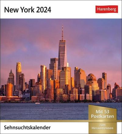 New York Sehnsuchtskalender 2024. Der Big Apple in einem Foto-Kalender für den Tisch. Aufstellkalender mit 53 Postkarten, jede Woche ein bisschen Fernweh. Auch zum Aufhängen